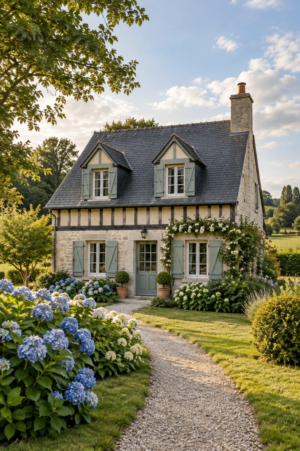 Maison normande et jardin fleuri